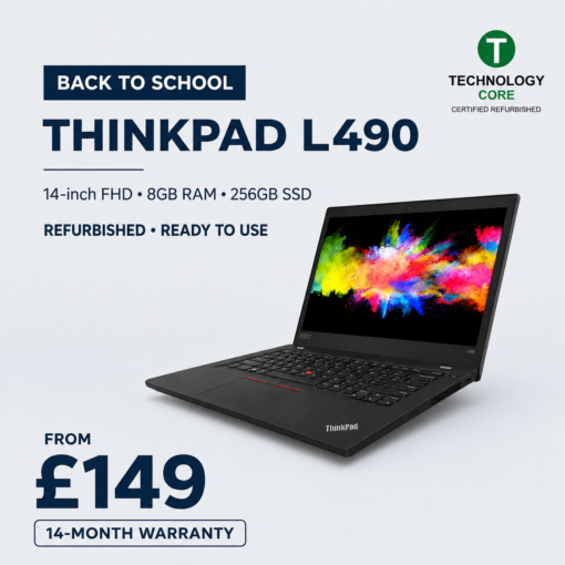 Refurbished Lenovo ThinkPad L490 — i3, Up to 16GB, 256GB SSD